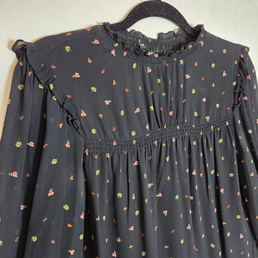 Sanctuary Blouse Women Small Black Floral Cottagecore Ruffle Empire Top - Picture 1 of 8